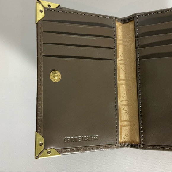 LODIS Brown Crocs Leather Bifold Sm Wallet Gold Hardware, 8 Card Slots Zip Area - Picture 10 of 16